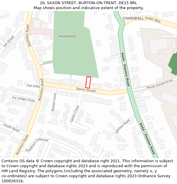 20, SAXON STREET, BURTON-ON-TRENT, DE15 9RL: Location map and indicative extent of plot