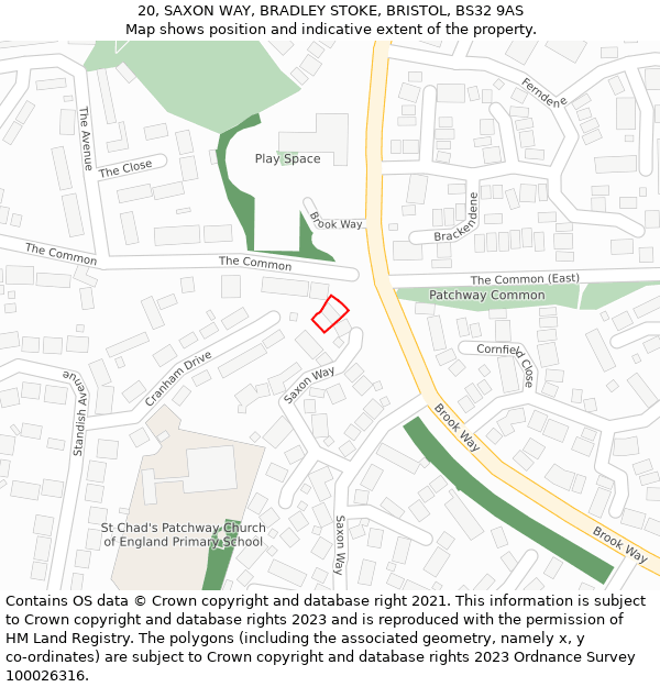 20, SAXON WAY, BRADLEY STOKE, BRISTOL, BS32 9AS: Location map and indicative extent of plot