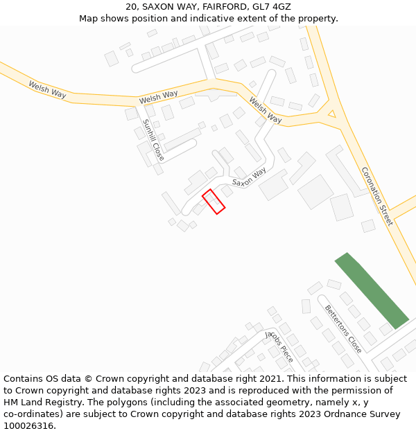 20, SAXON WAY, FAIRFORD, GL7 4GZ: Location map and indicative extent of plot