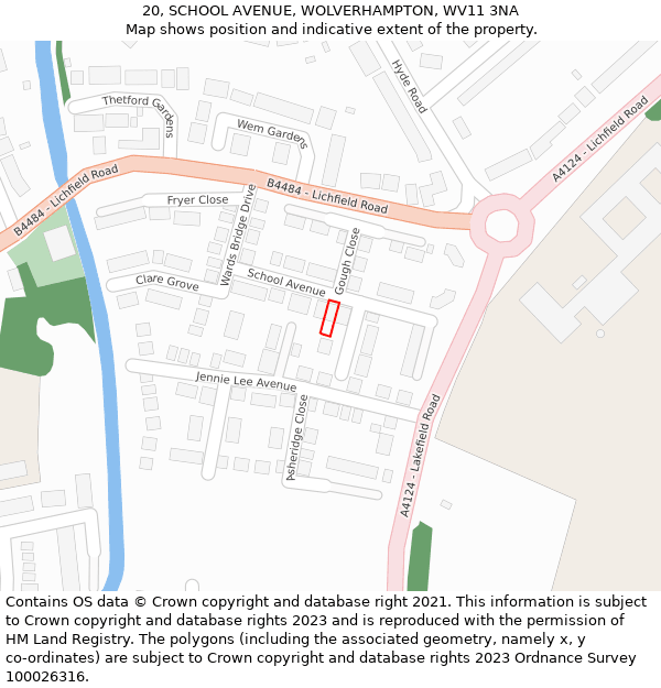 20, SCHOOL AVENUE, WOLVERHAMPTON, WV11 3NA: Location map and indicative extent of plot