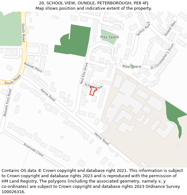 20, SCHOOL VIEW, OUNDLE, PETERBOROUGH, PE8 4FJ: Location map and indicative extent of plot