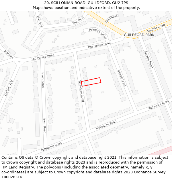 20, SCILLONIAN ROAD, GUILDFORD, GU2 7PS: Location map and indicative extent of plot