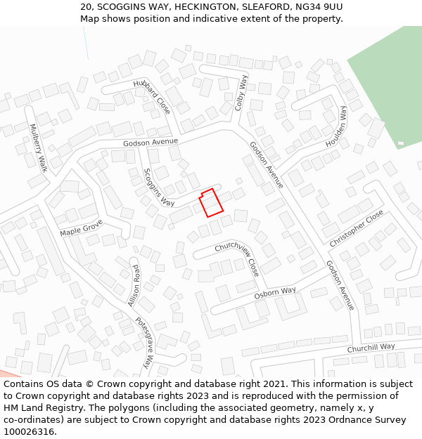 20, SCOGGINS WAY, HECKINGTON, SLEAFORD, NG34 9UU: Location map and indicative extent of plot