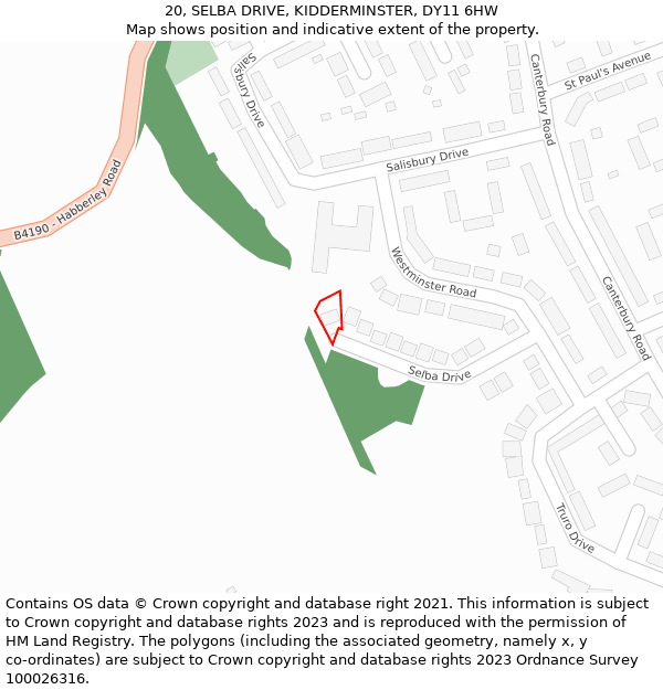 20, SELBA DRIVE, KIDDERMINSTER, DY11 6HW: Location map and indicative extent of plot