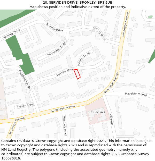 20, SERVIDEN DRIVE, BROMLEY, BR1 2UB: Location map and indicative extent of plot