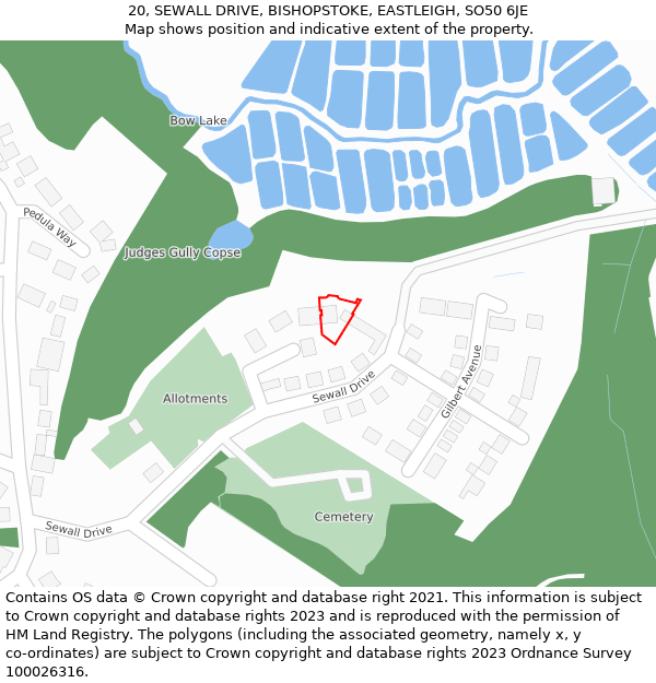 20, SEWALL DRIVE, BISHOPSTOKE, EASTLEIGH, SO50 6JE: Location map and indicative extent of plot