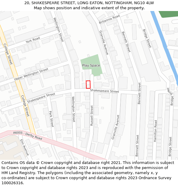 20, SHAKESPEARE STREET, LONG EATON, NOTTINGHAM, NG10 4LW: Location map and indicative extent of plot