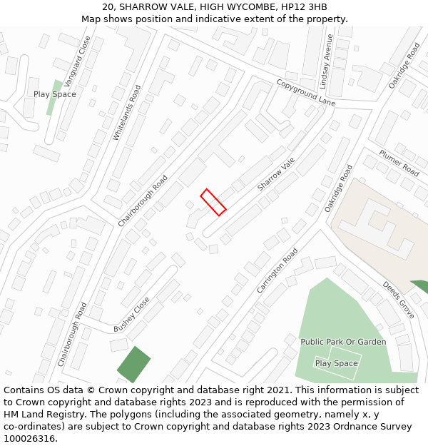 20, SHARROW VALE, HIGH WYCOMBE, HP12 3HB: Location map and indicative extent of plot