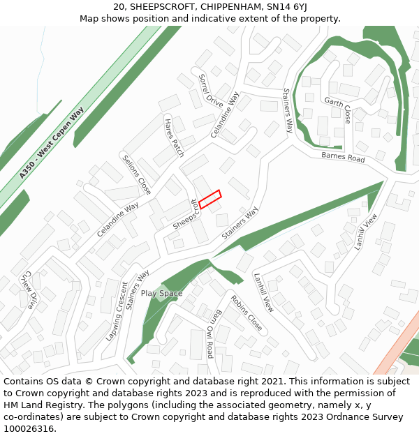 20, SHEEPSCROFT, CHIPPENHAM, SN14 6YJ: Location map and indicative extent of plot