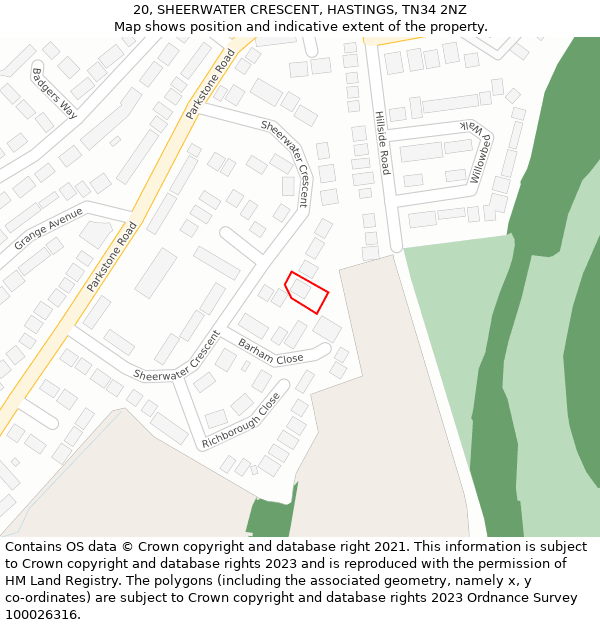 20, SHEERWATER CRESCENT, HASTINGS, TN34 2NZ: Location map and indicative extent of plot