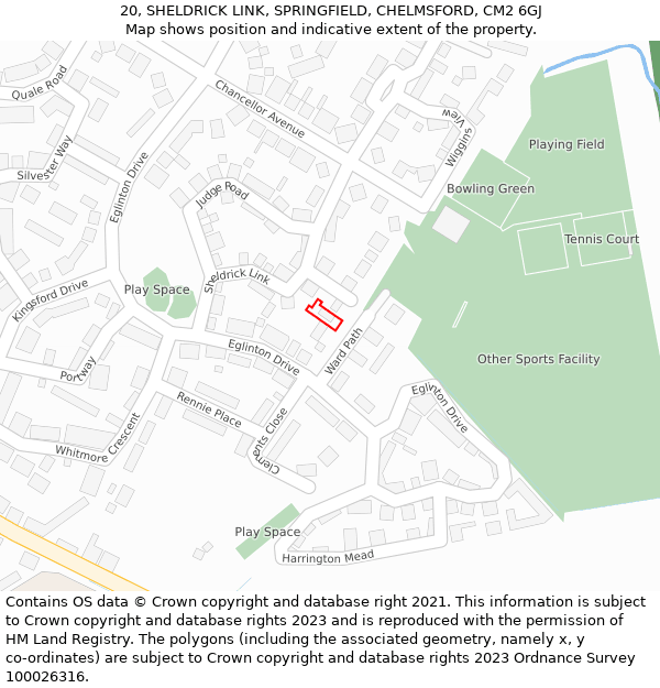 20, SHELDRICK LINK, SPRINGFIELD, CHELMSFORD, CM2 6GJ: Location map and indicative extent of plot