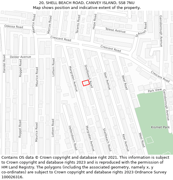 20, SHELL BEACH ROAD, CANVEY ISLAND, SS8 7NU: Location map and indicative extent of plot