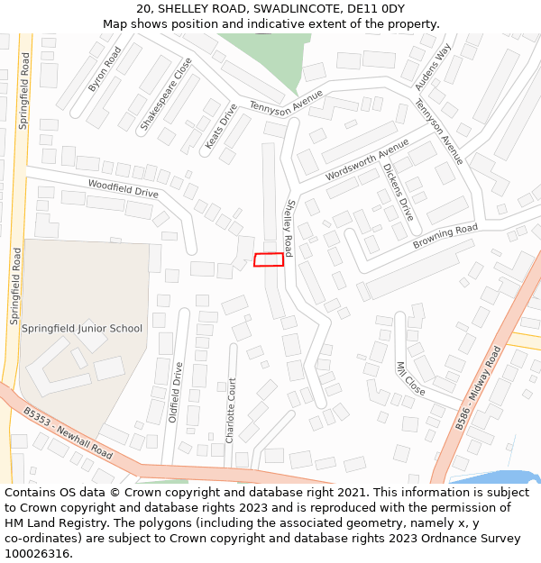 20, SHELLEY ROAD, SWADLINCOTE, DE11 0DY: Location map and indicative extent of plot