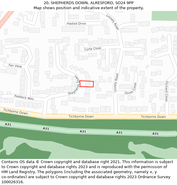 20, SHEPHERDS DOWN, ALRESFORD, SO24 9PP: Location map and indicative extent of plot