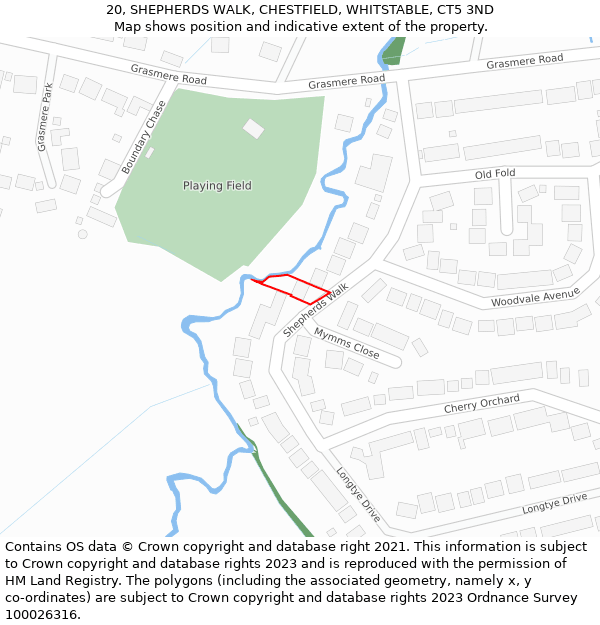 20, SHEPHERDS WALK, CHESTFIELD, WHITSTABLE, CT5 3ND: Location map and indicative extent of plot