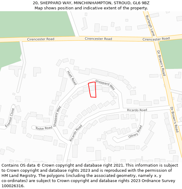 20, SHEPPARD WAY, MINCHINHAMPTON, STROUD, GL6 9BZ: Location map and indicative extent of plot