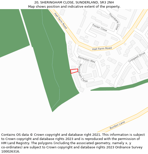 20, SHERINGHAM CLOSE, SUNDERLAND, SR3 2NH: Location map and indicative extent of plot