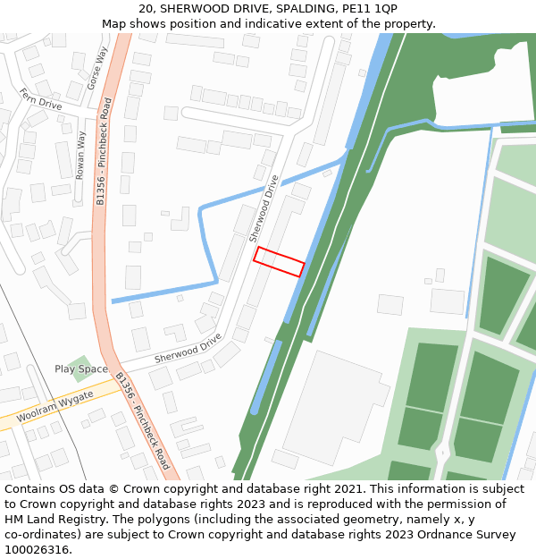 20, SHERWOOD DRIVE, SPALDING, PE11 1QP: Location map and indicative extent of plot