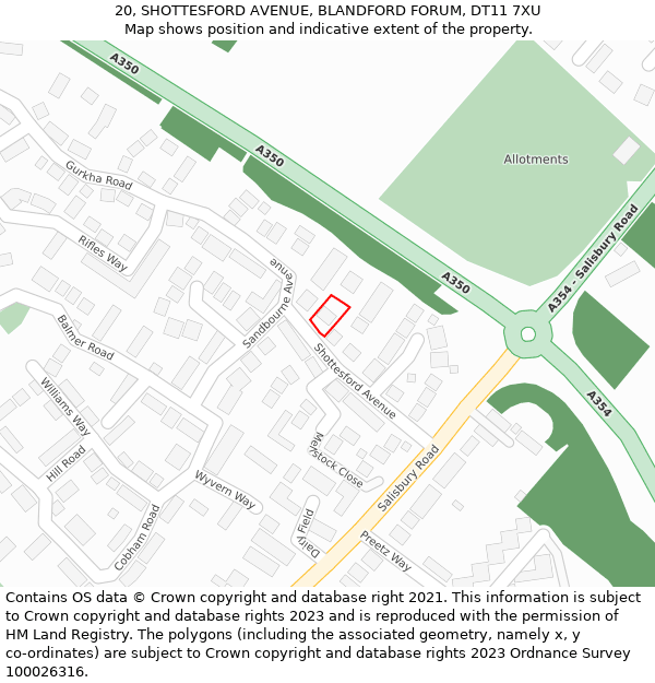 20, SHOTTESFORD AVENUE, BLANDFORD FORUM, DT11 7XU: Location map and indicative extent of plot