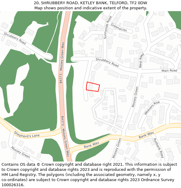 20, SHRUBBERY ROAD, KETLEY BANK, TELFORD, TF2 0DW: Location map and indicative extent of plot