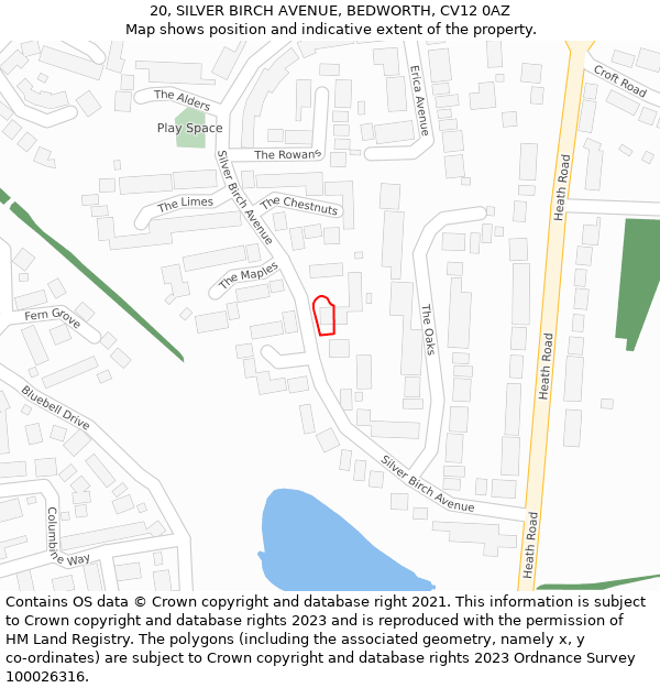 20, SILVER BIRCH AVENUE, BEDWORTH, CV12 0AZ: Location map and indicative extent of plot