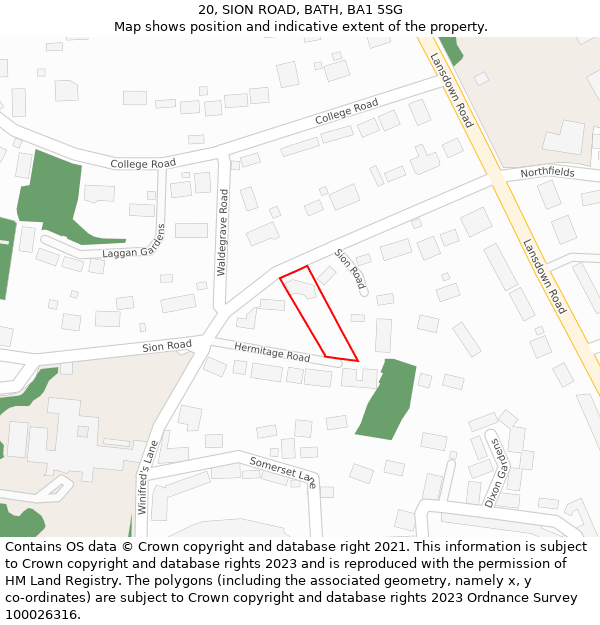 20, SION ROAD, BATH, BA1 5SG: Location map and indicative extent of plot