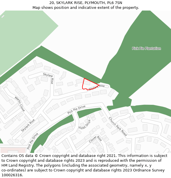 20, SKYLARK RISE, PLYMOUTH, PL6 7SN: Location map and indicative extent of plot