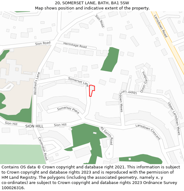 20, SOMERSET LANE, BATH, BA1 5SW: Location map and indicative extent of plot