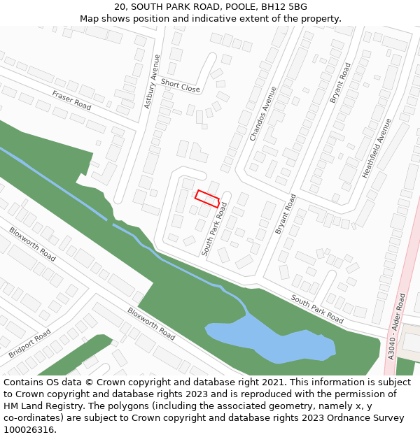 20, SOUTH PARK ROAD, POOLE, BH12 5BG: Location map and indicative extent of plot