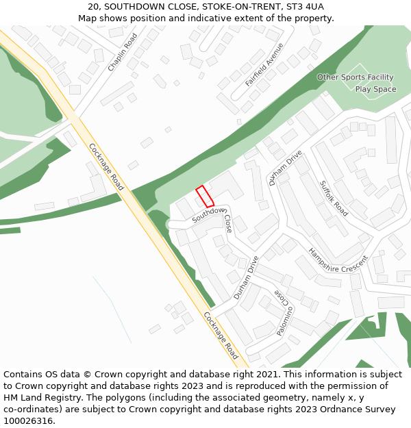 20, SOUTHDOWN CLOSE, STOKE-ON-TRENT, ST3 4UA: Location map and indicative extent of plot
