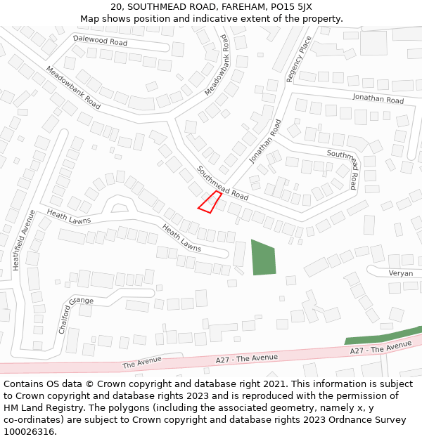 20, SOUTHMEAD ROAD, FAREHAM, PO15 5JX: Location map and indicative extent of plot