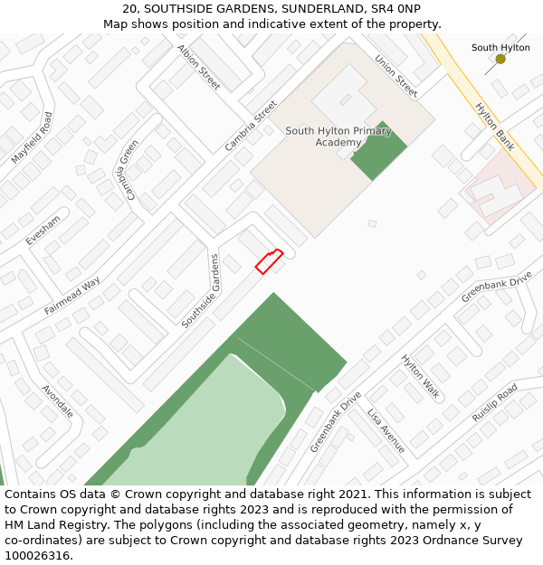 20, SOUTHSIDE GARDENS, SUNDERLAND, SR4 0NP: Location map and indicative extent of plot