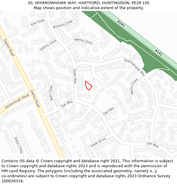 20, SPARROWHAWK WAY, HARTFORD, HUNTINGDON, PE29 1XE: Location map and indicative extent of plot