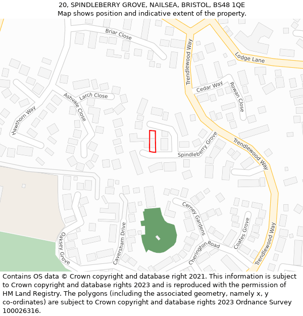 20, SPINDLEBERRY GROVE, NAILSEA, BRISTOL, BS48 1QE: Location map and indicative extent of plot