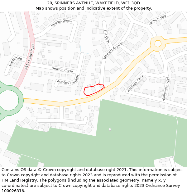 20, SPINNERS AVENUE, WAKEFIELD, WF1 3QD: Location map and indicative extent of plot