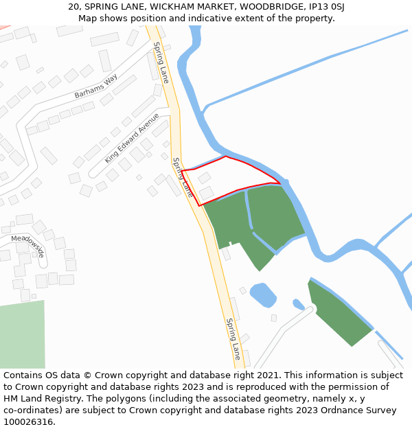 20, SPRING LANE, WICKHAM MARKET, WOODBRIDGE, IP13 0SJ: Location map and indicative extent of plot