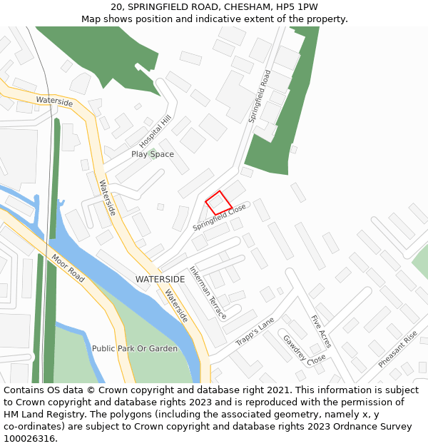 20, SPRINGFIELD ROAD, CHESHAM, HP5 1PW: Location map and indicative extent of plot
