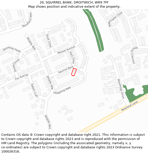 20, SQUIRREL BANK, DROITWICH, WR9 7FF: Location map and indicative extent of plot