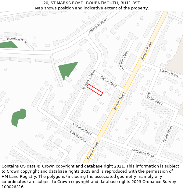 20, ST MARKS ROAD, BOURNEMOUTH, BH11 8SZ: Location map and indicative extent of plot