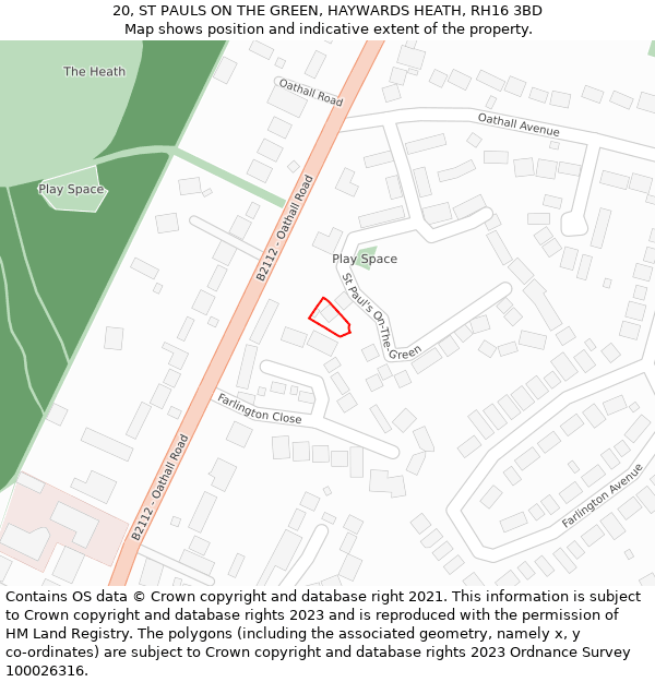 20, ST PAULS ON THE GREEN, HAYWARDS HEATH, RH16 3BD: Location map and indicative extent of plot