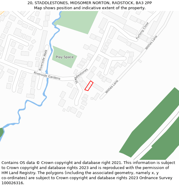 20, STADDLESTONES, MIDSOMER NORTON, RADSTOCK, BA3 2PP: Location map and indicative extent of plot