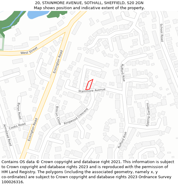 20, STAINMORE AVENUE, SOTHALL, SHEFFIELD, S20 2GN: Location map and indicative extent of plot