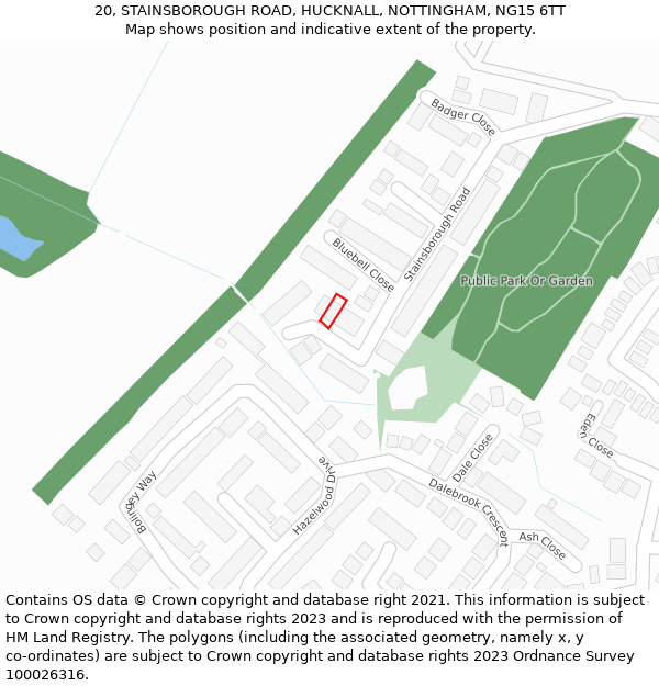 20, STAINSBOROUGH ROAD, HUCKNALL, NOTTINGHAM, NG15 6TT: Location map and indicative extent of plot