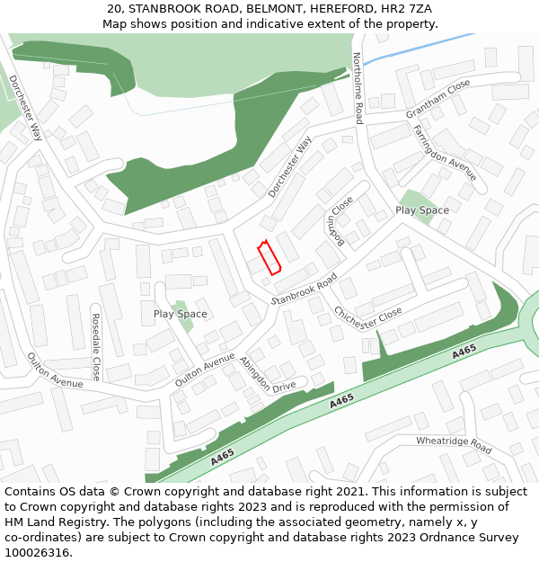 20, STANBROOK ROAD, BELMONT, HEREFORD, HR2 7ZA: Location map and indicative extent of plot