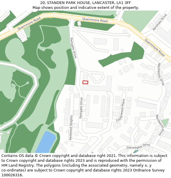 20, STANDEN PARK HOUSE, LANCASTER, LA1 3FF: Location map and indicative extent of plot