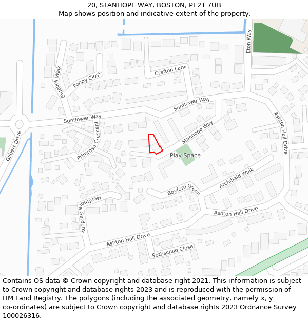 20, STANHOPE WAY, BOSTON, PE21 7UB: Location map and indicative extent of plot