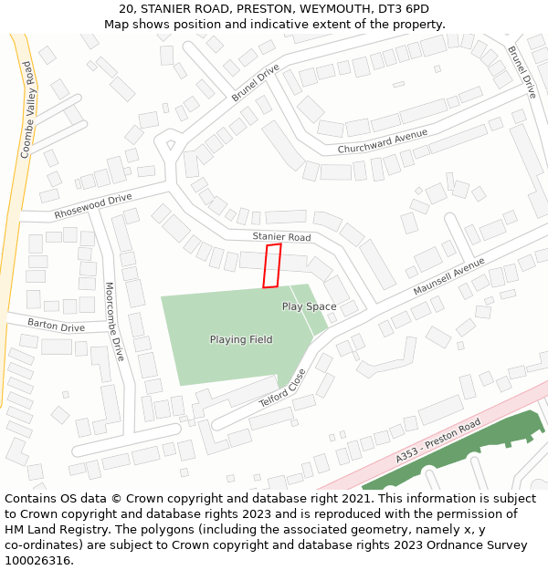 20, STANIER ROAD, PRESTON, WEYMOUTH, DT3 6PD: Location map and indicative extent of plot