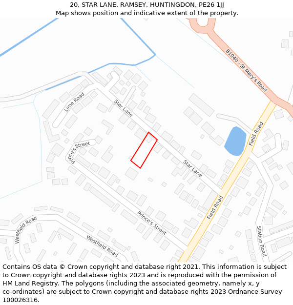 20, STAR LANE, RAMSEY, HUNTINGDON, PE26 1JJ: Location map and indicative extent of plot