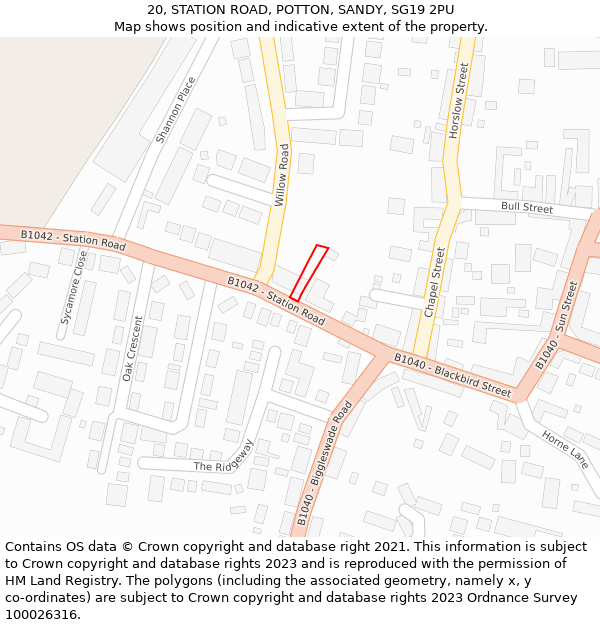 20, STATION ROAD, POTTON, SANDY, SG19 2PU: Location map and indicative extent of plot