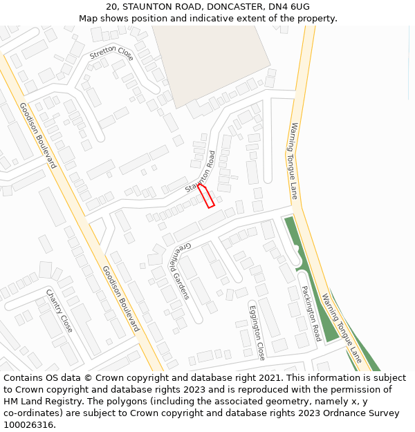 20, STAUNTON ROAD, DONCASTER, DN4 6UG: Location map and indicative extent of plot